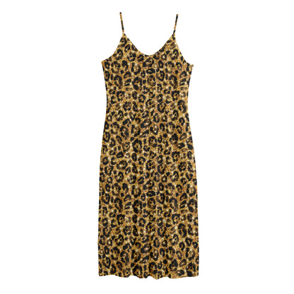 Gold Leopard (NOT Real) Glitter Print Jersey Midi Cami Dress