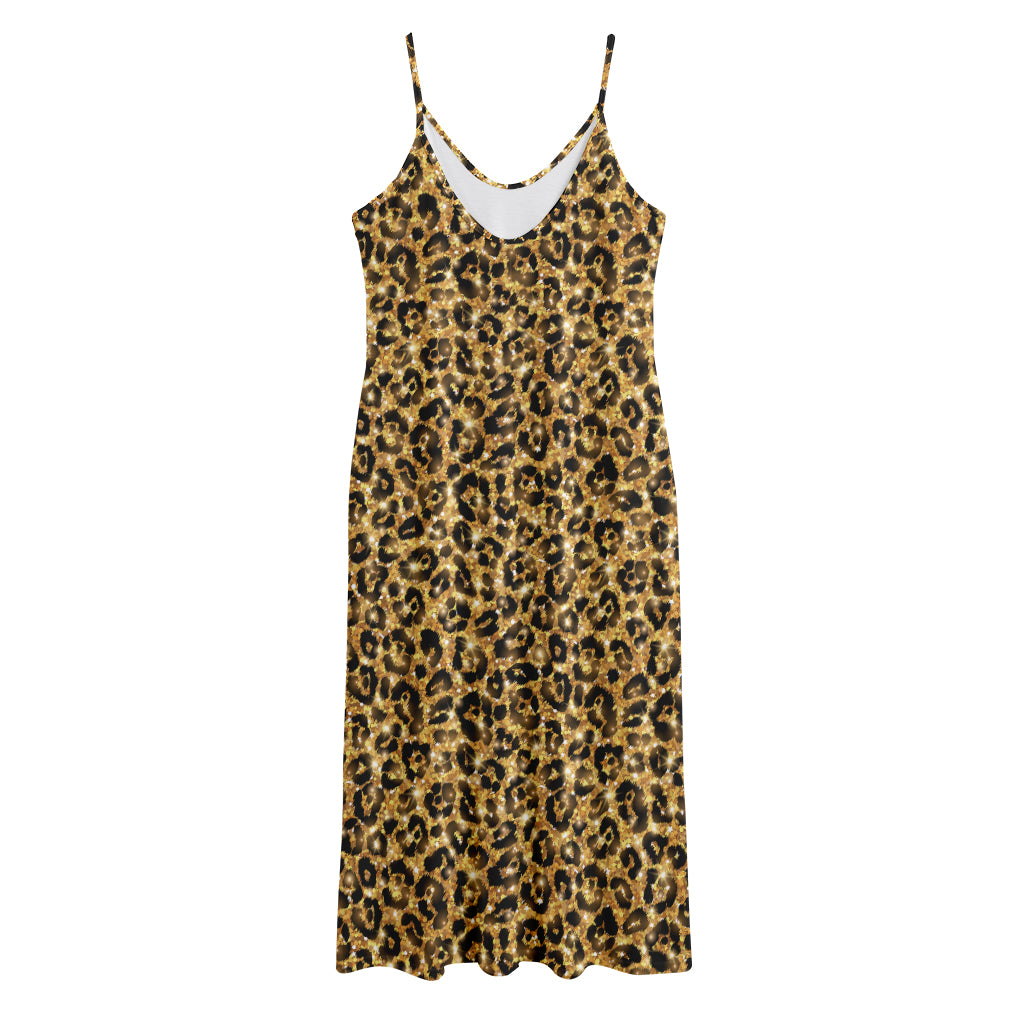 Gold Leopard (NOT Real) Glitter Print Jersey Midi Cami Dress