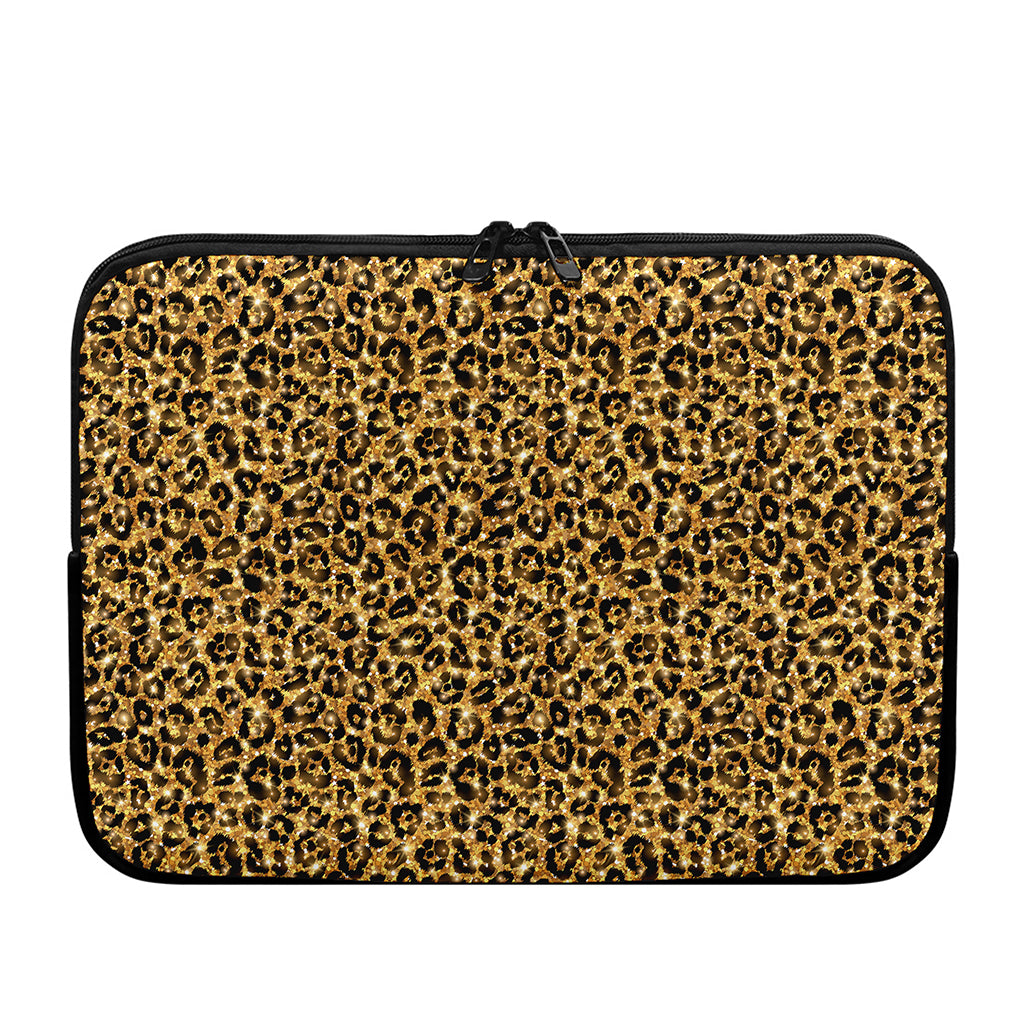 Gold Leopard (NOT Real) Glitter Print Laptop Sleeve