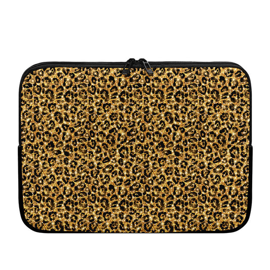 Gold Leopard (NOT Real) Glitter Print Laptop Sleeve