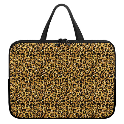 Gold Leopard (NOT Real) Glitter Print Laptop Sleeve With Handle