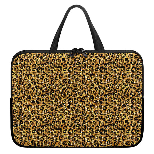 Gold Leopard (NOT Real) Glitter Print Laptop Sleeve With Handle