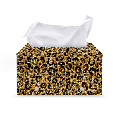 Gold Leopard (NOT Real) Glitter Print Leather Tissue Box Cover
