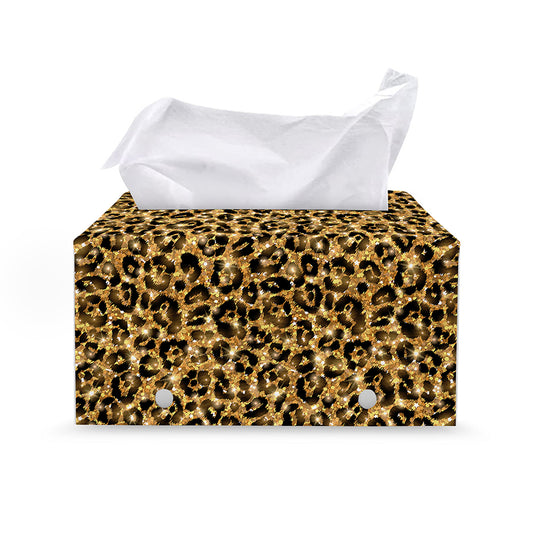 Gold Leopard (NOT Real) Glitter Print Leather Tissue Box Cover