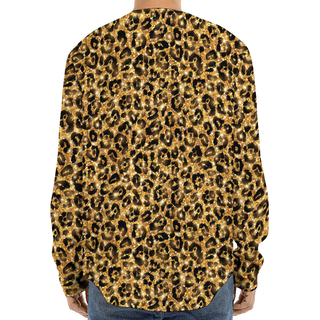 Gold Leopard (NOT Real) Glitter Print Long Sleeve Baseball Jersey