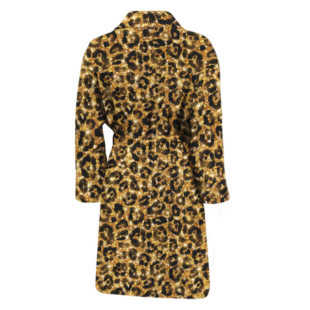 Gold Leopard (NOT Real) Glitter Print Men's Bathrobe