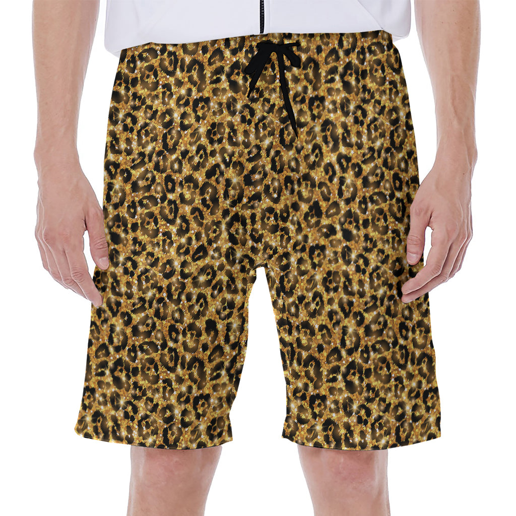 Gold Leopard (NOT Real) Glitter Print Men's Beach Shorts