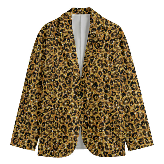 Gold Leopard (NOT Real) Glitter Print Men's Blazer