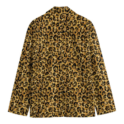 Gold Leopard (NOT Real) Glitter Print Men's Blazer