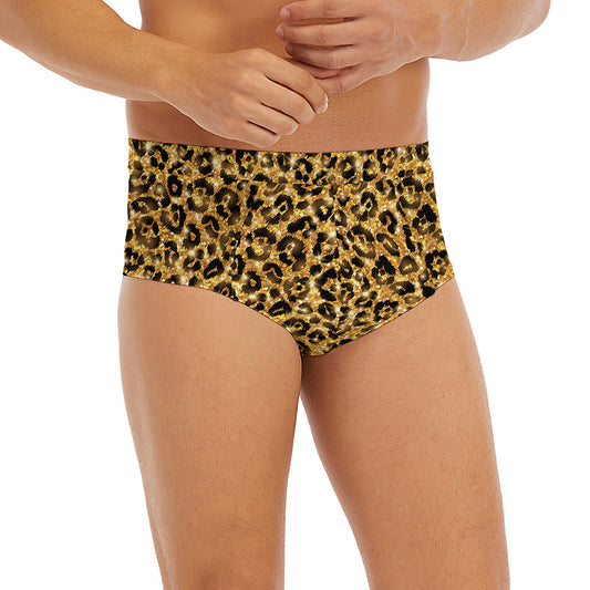Gold Leopard (NOT Real) Glitter Print Men's Briefs
