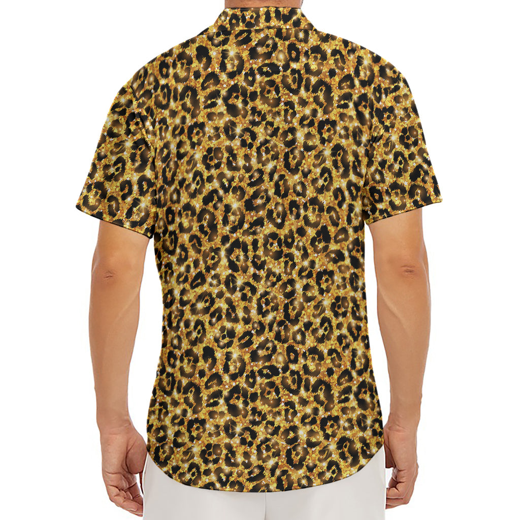 Gold Leopard (NOT Real) Glitter Print Men's Deep V-Neck Shirt