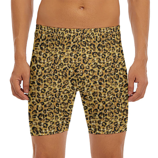 Gold Leopard (NOT Real) Glitter Print Men's Long Boxer Briefs