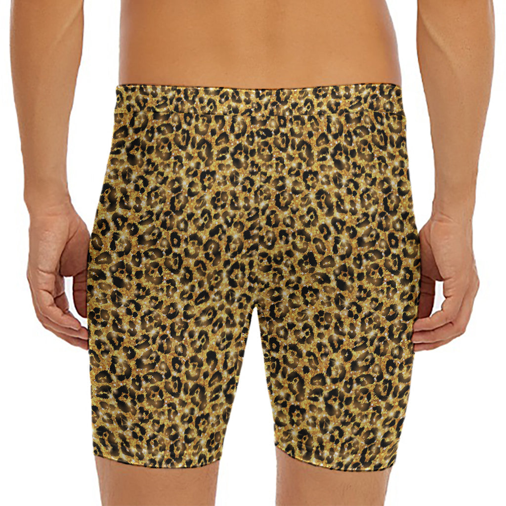 Gold Leopard (NOT Real) Glitter Print Men's Long Boxer Briefs