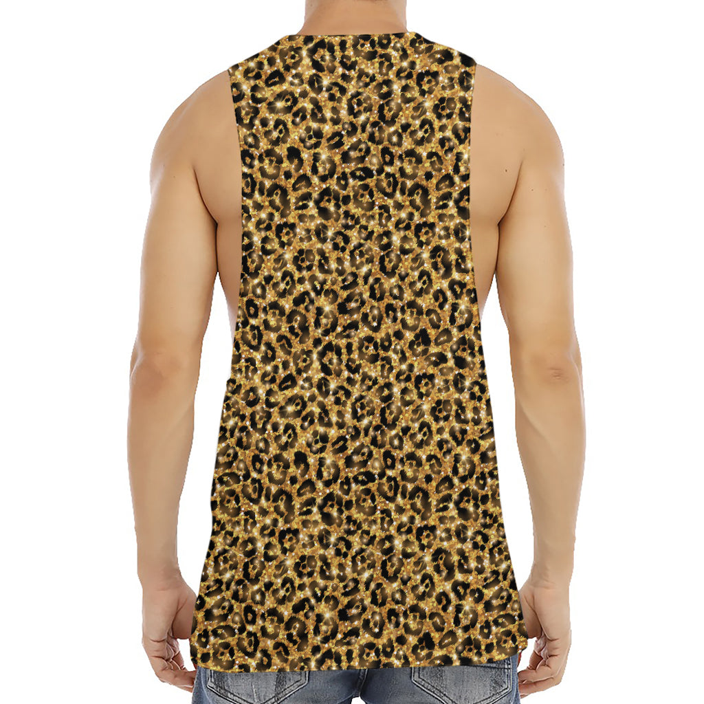 Gold Leopard (NOT Real) Glitter Print Men's Muscle Tank Top