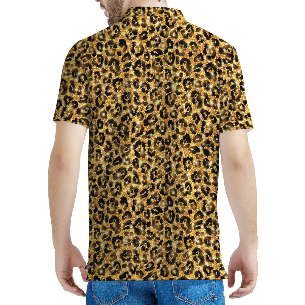 Gold Leopard (NOT Real) Glitter Print Men's Polo Shirt