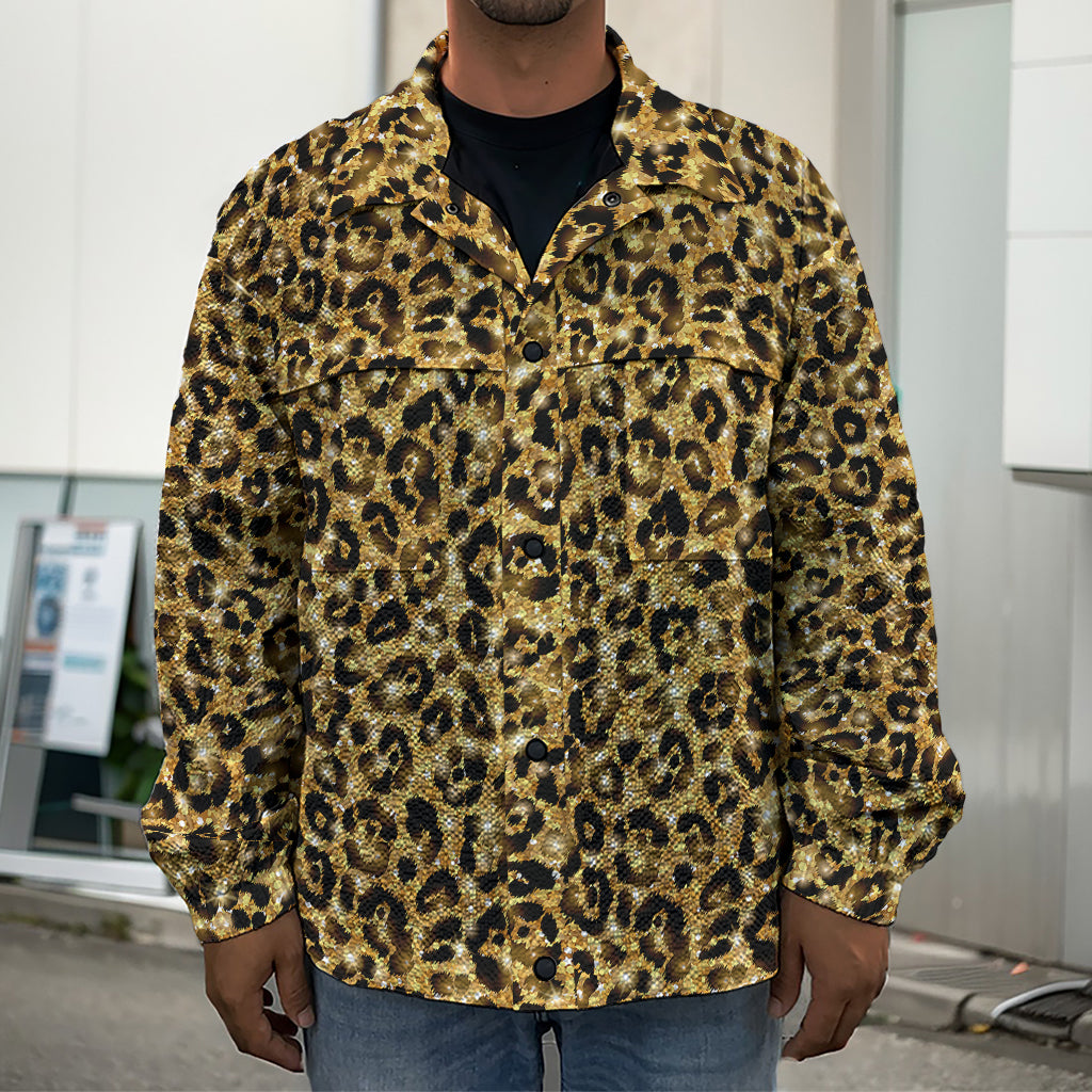 Gold Leopard (NOT Real) Glitter Print Men's Shirt Jacket