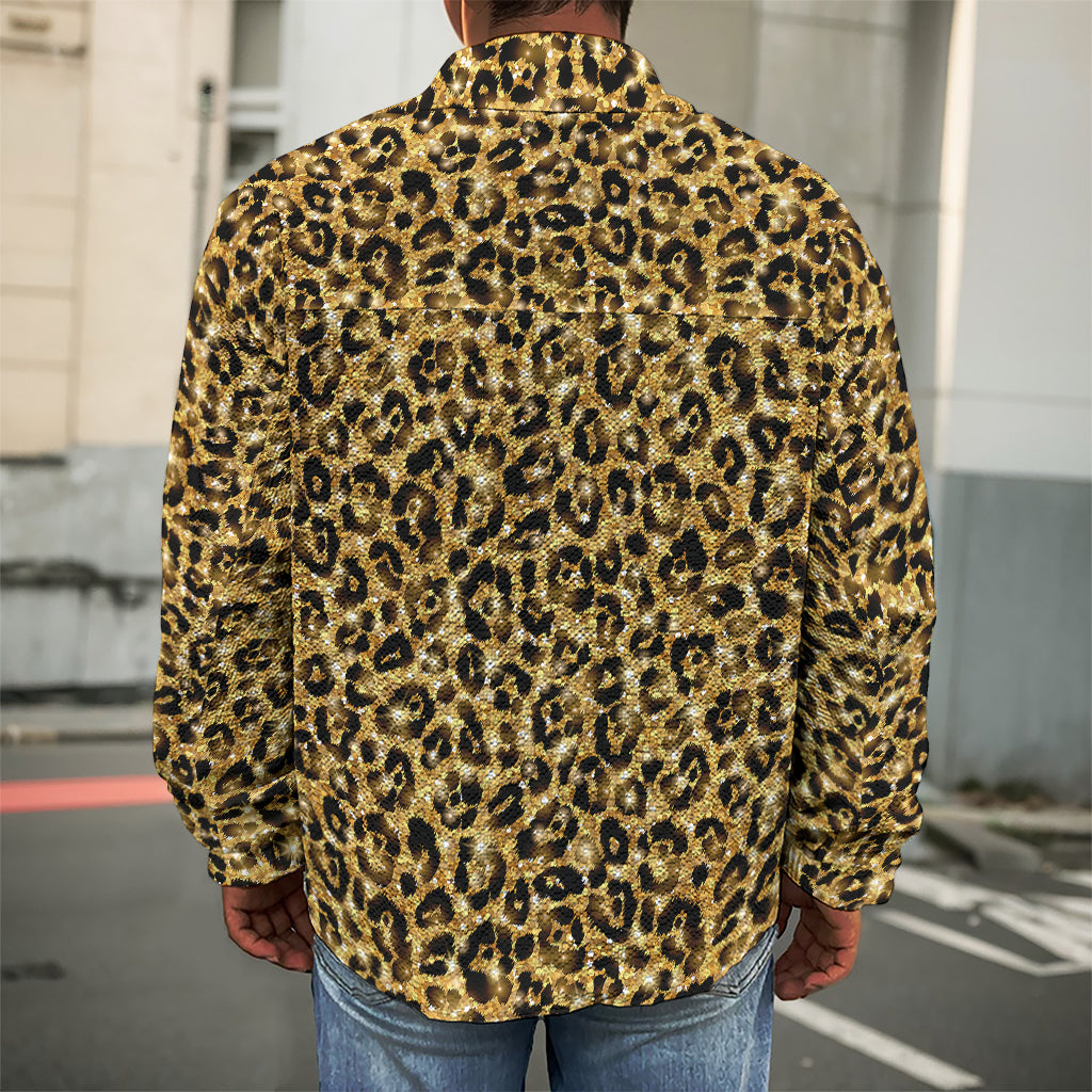 Gold Leopard (NOT Real) Glitter Print Men's Shirt Jacket