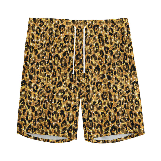 Gold Leopard (NOT Real) Glitter Print Men's Sports Shorts