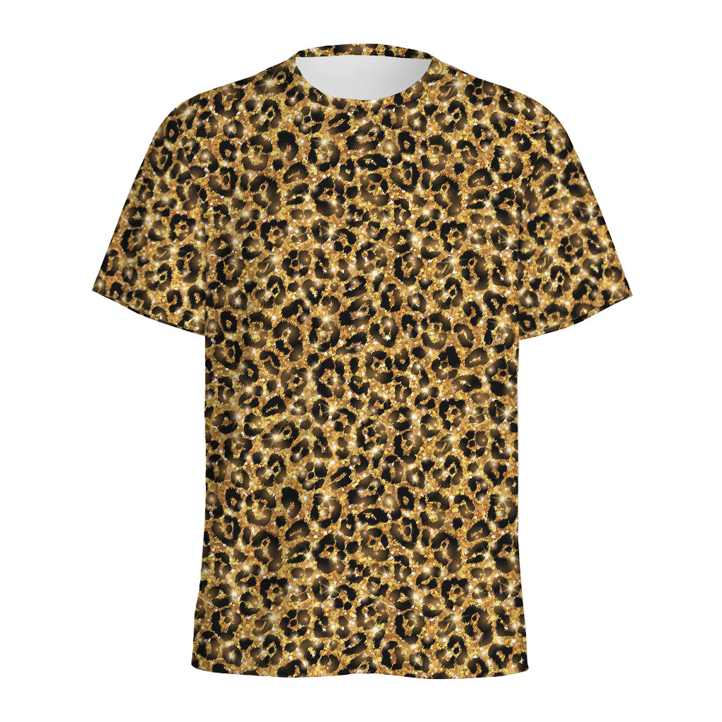 Gold Leopard (NOT Real) Glitter Print Men's Sports T-Shirt