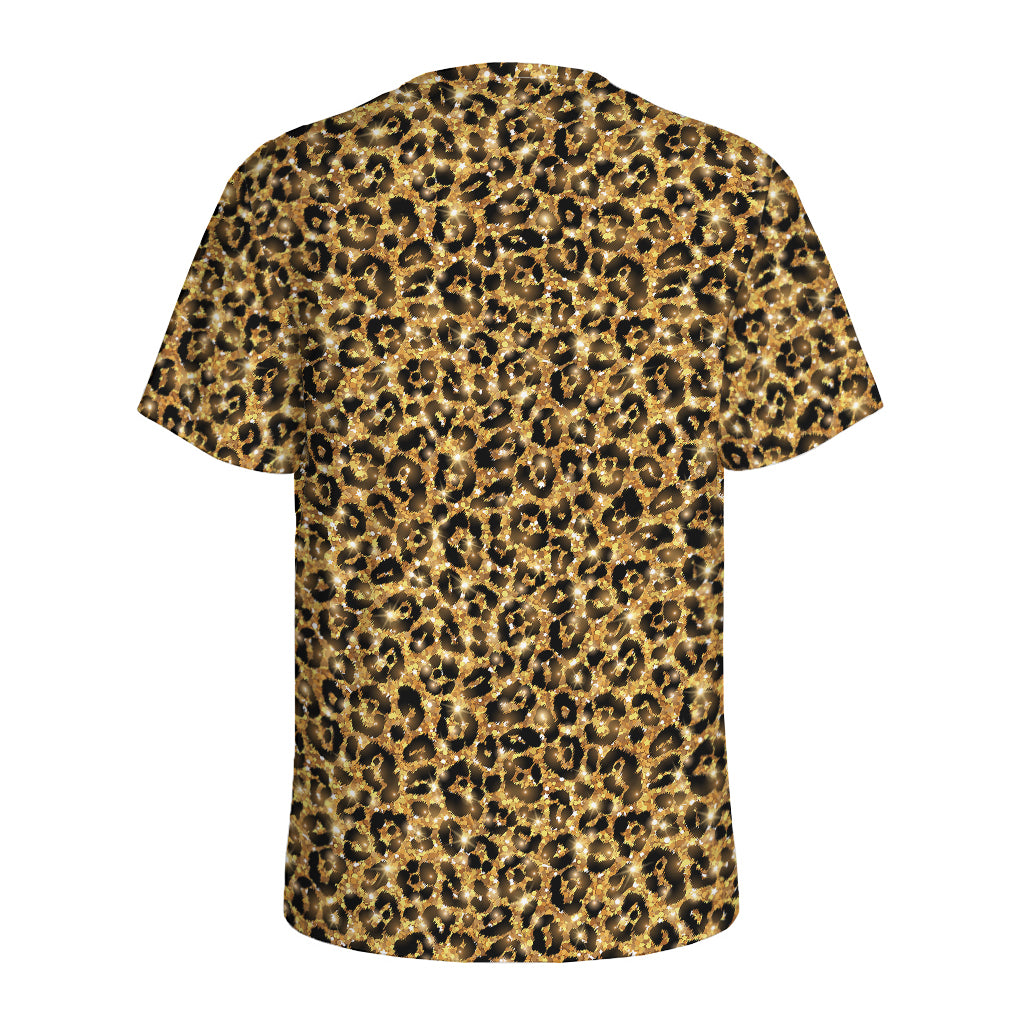 Gold Leopard (NOT Real) Glitter Print Men's Sports T-Shirt