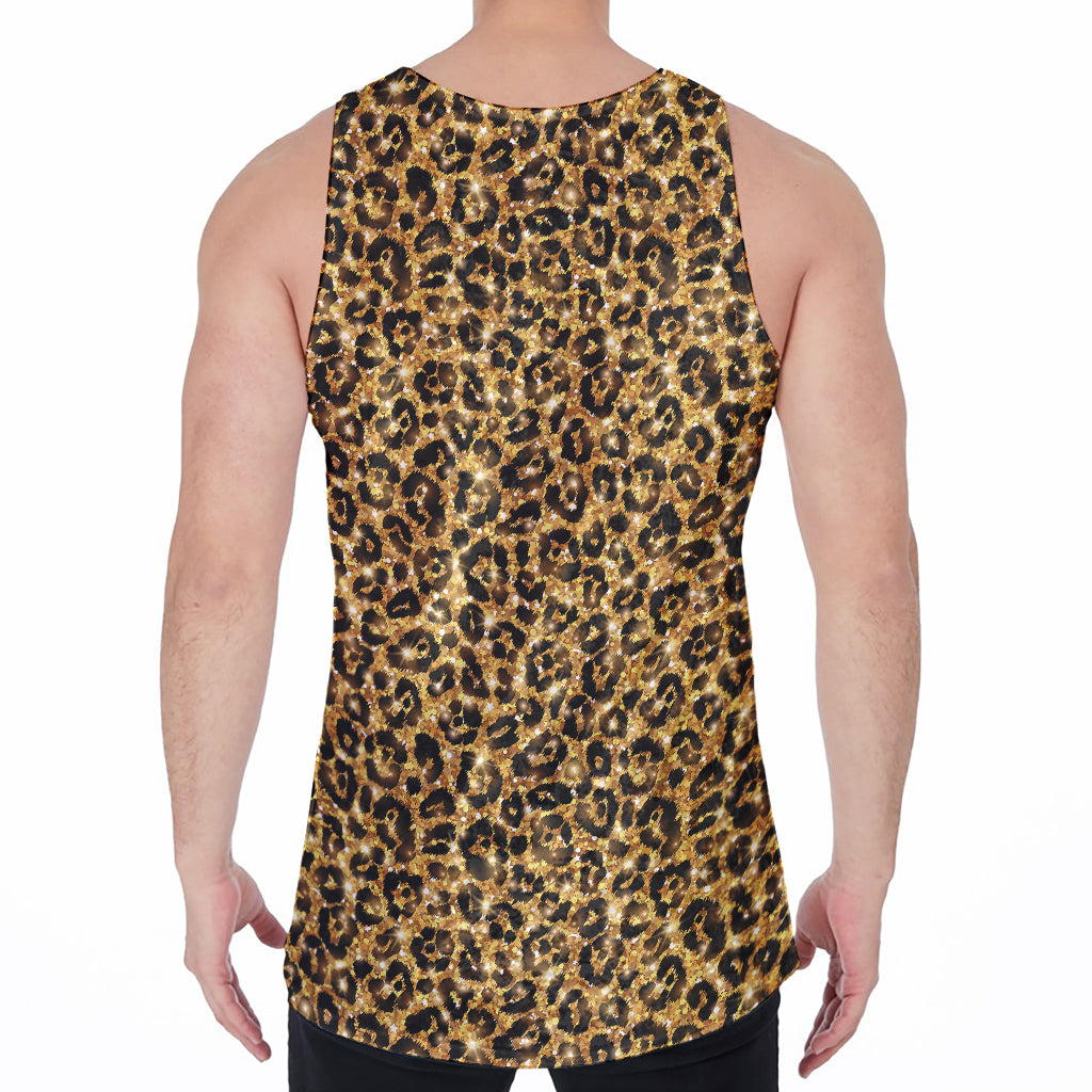 Gold Leopard (NOT Real) Glitter Print Men's Velvet Tank Top