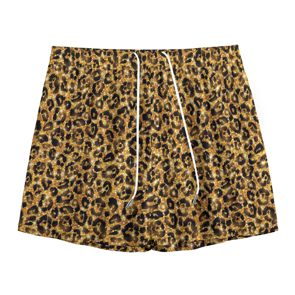 Gold Leopard (NOT Real) Glitter Print Mesh Shorts