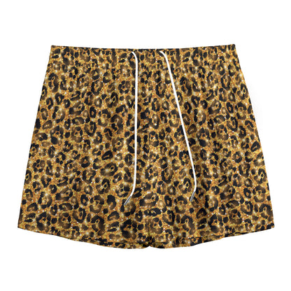 Gold Leopard (NOT Real) Glitter Print Mesh Shorts