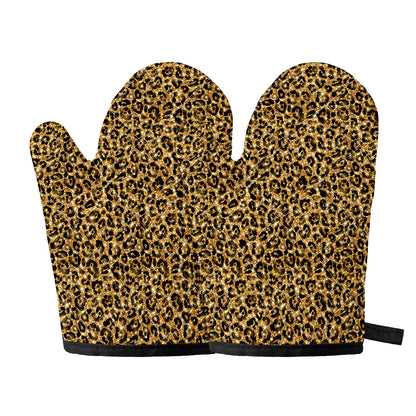 Gold Leopard (NOT Real) Glitter Print Oven Mitts