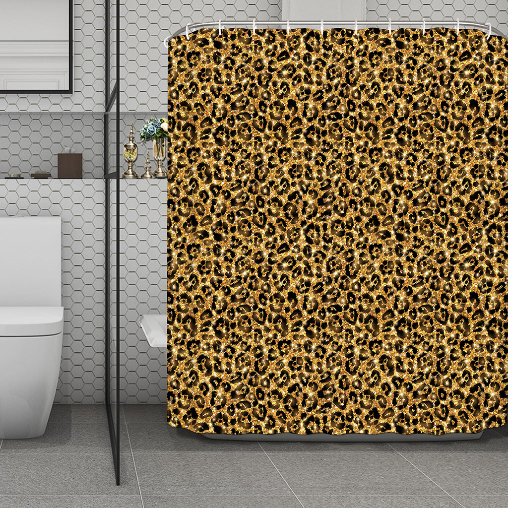 Gold Leopard (NOT Real) Glitter Print Polyester Shower Curtain