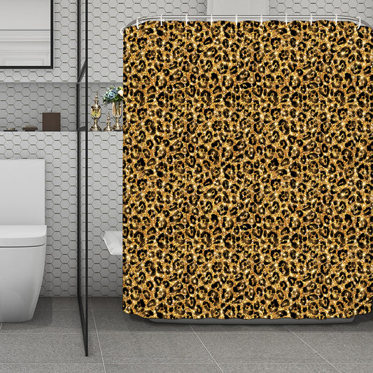 Gold Leopard (NOT Real) Glitter Print Polyester Shower Curtain