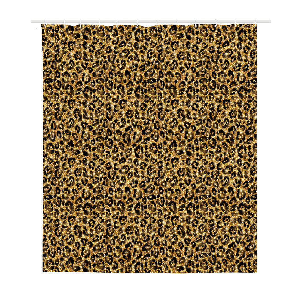 Gold Leopard (NOT Real) Glitter Print Polyester Shower Curtain