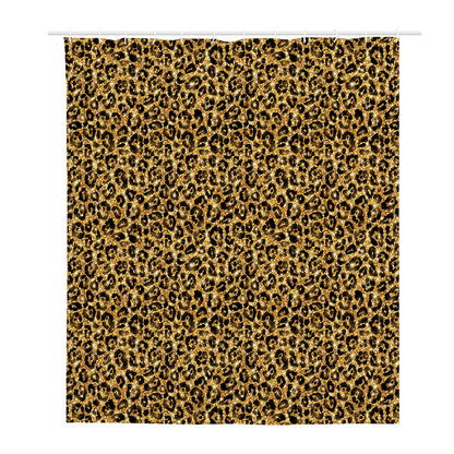 Gold Leopard (NOT Real) Glitter Print Polyester Shower Curtain