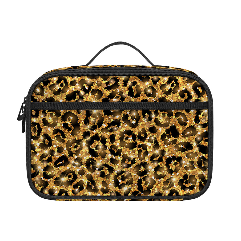 Gold Leopard (NOT Real) Glitter Print Portable Lunch Bag