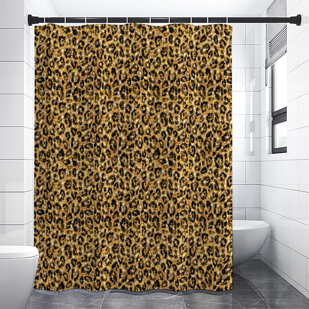 Gold Leopard (NOT Real) Glitter Print Premium Shower Curtain