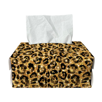 Gold Leopard (NOT Real) Glitter Print Rectangle Tissue Box Cover