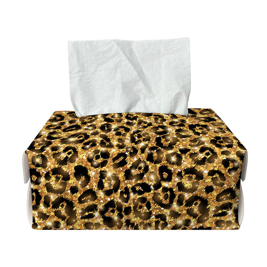 Gold Leopard (NOT Real) Glitter Print Rectangle Tissue Box Cover