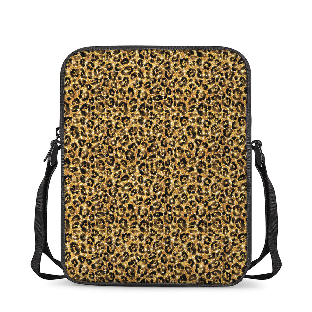 Gold Leopard (NOT Real) Glitter Print Rectangular Crossbody Bag
