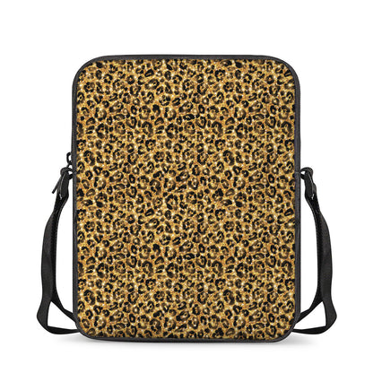 Gold Leopard (NOT Real) Glitter Print Rectangular Crossbody Bag