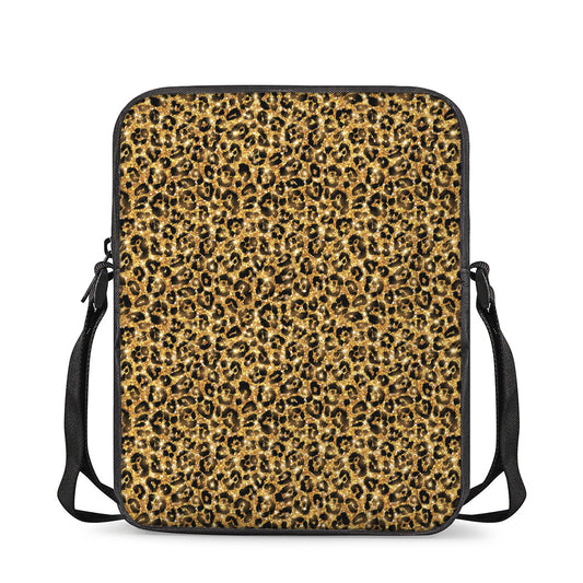 Gold Leopard (NOT Real) Glitter Print Rectangular Crossbody Bag