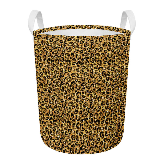 Gold Leopard (NOT Real) Glitter Print Round Laundry Basket