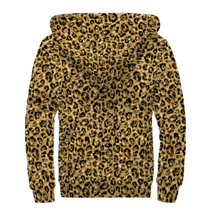 Gold Leopard (NOT Real) Glitter Print Sherpa Lined Zip Up Hoodie