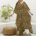 Gold Leopard (NOT Real) Glitter Print Silk V-Neck Kaftan Dress