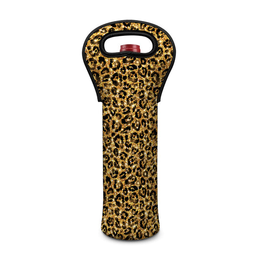 Gold Leopard (NOT Real) Glitter Print Single Neoprene Wine Tote