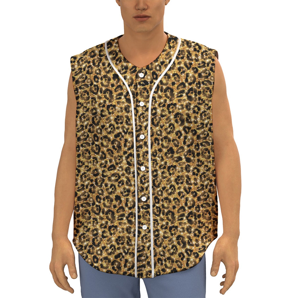 Gold Leopard (NOT Real) Glitter Print Sleeveless Baseball Jersey