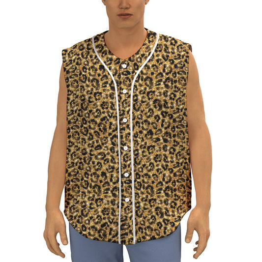 Gold Leopard (NOT Real) Glitter Print Sleeveless Baseball Jersey