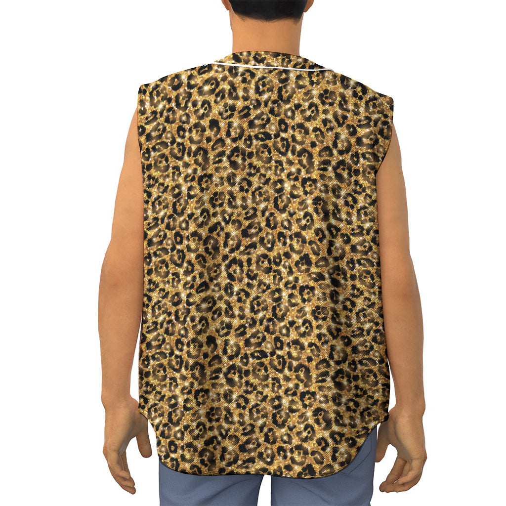 Gold Leopard (NOT Real) Glitter Print Sleeveless Baseball Jersey