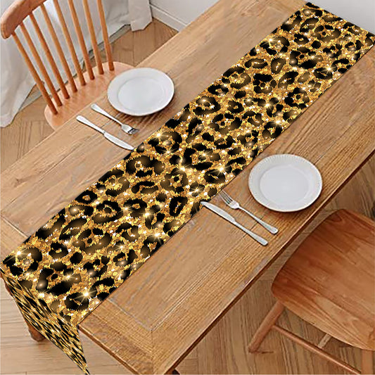 Gold Leopard (NOT Real) Glitter Print Table Runner
