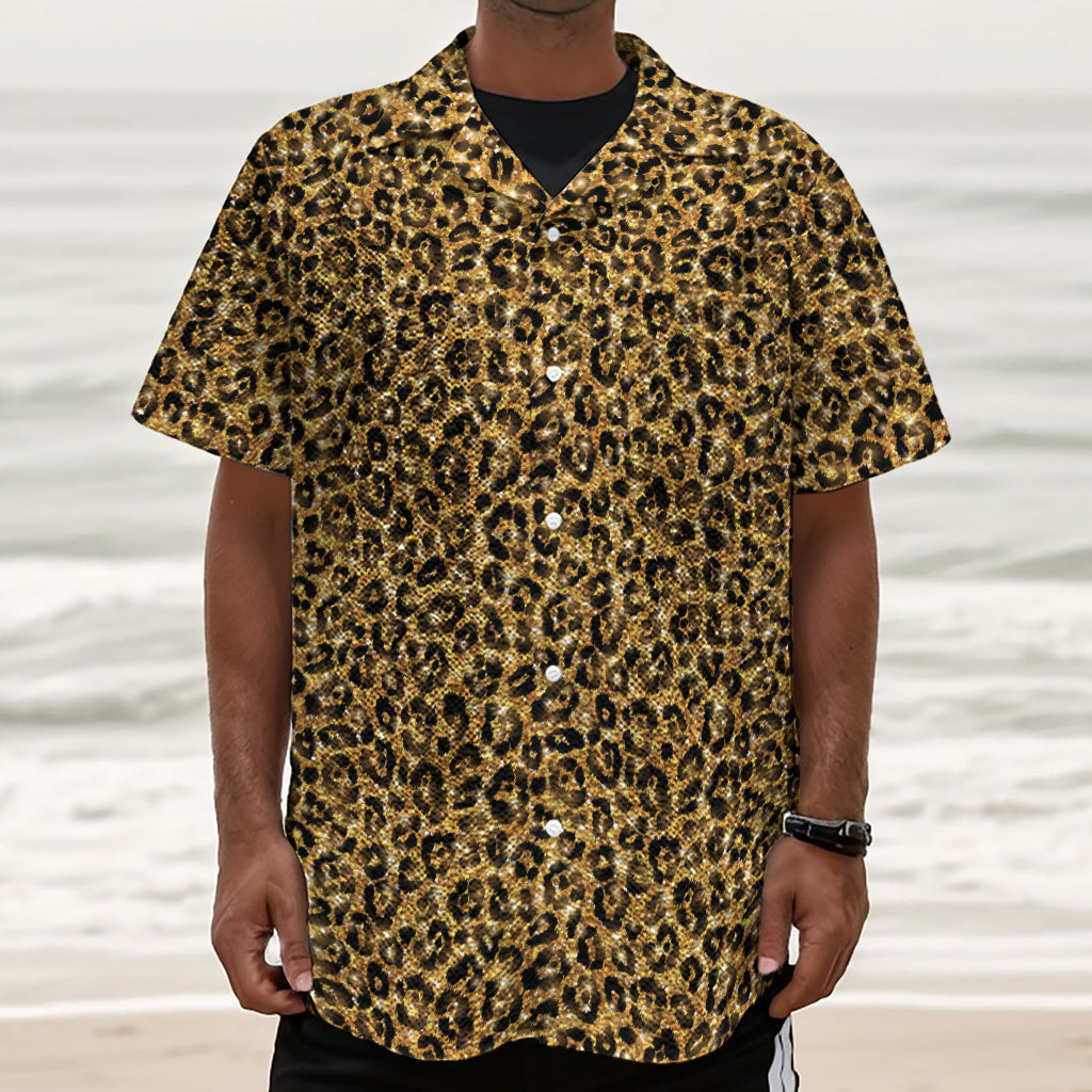 Gold Leopard (NOT Real) Glitter Print Textured Short Sleeve Shirt