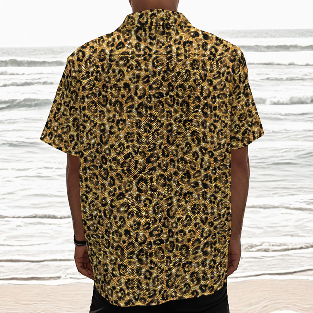 Gold Leopard (NOT Real) Glitter Print Textured Short Sleeve Shirt