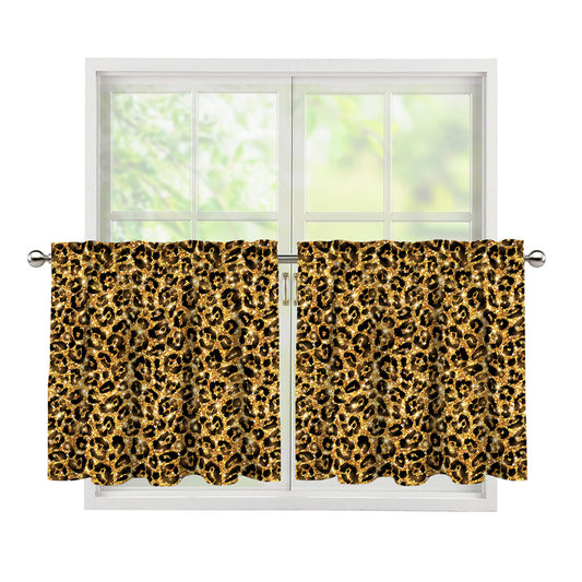 Gold Leopard (NOT Real) Glitter Print Tier Curtains